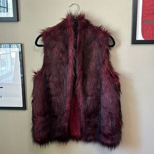 Faux fur burgundy/black fuzzy vest.